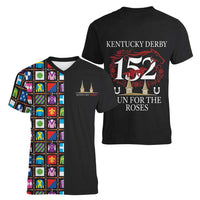 Kentucky Horse Racing 152nd Women V-Neck T-Shirt Run for the Roses 2026 Black Edition