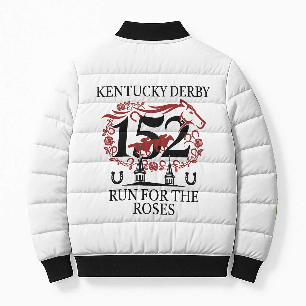 Kentucky Horse Racing 152nd Bomber Puffer Jacket Run for the Roses 2026 White Edition