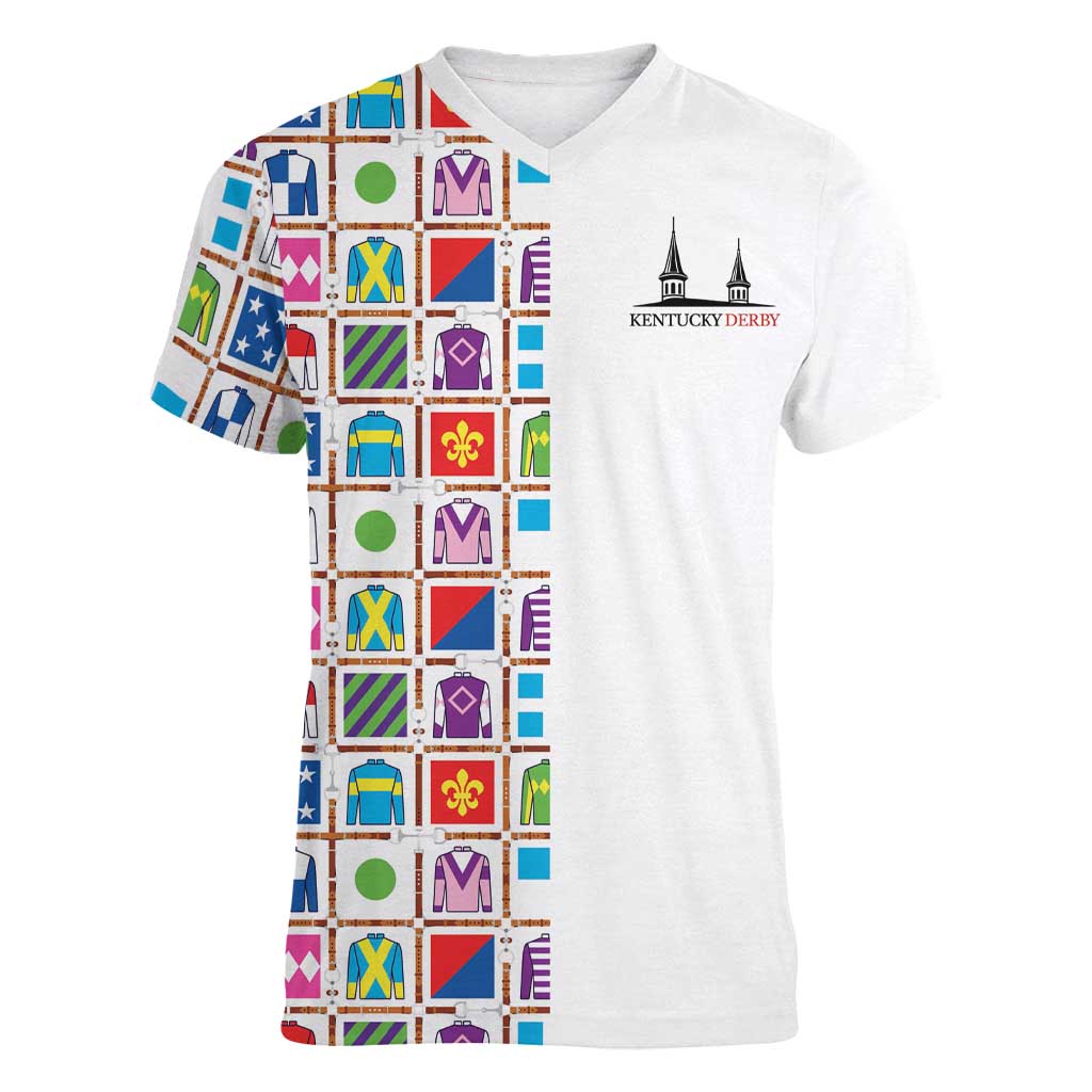 Kentucky Horse Racing 152nd Women V-Neck T-Shirt Run for the Roses 2026 White Edition