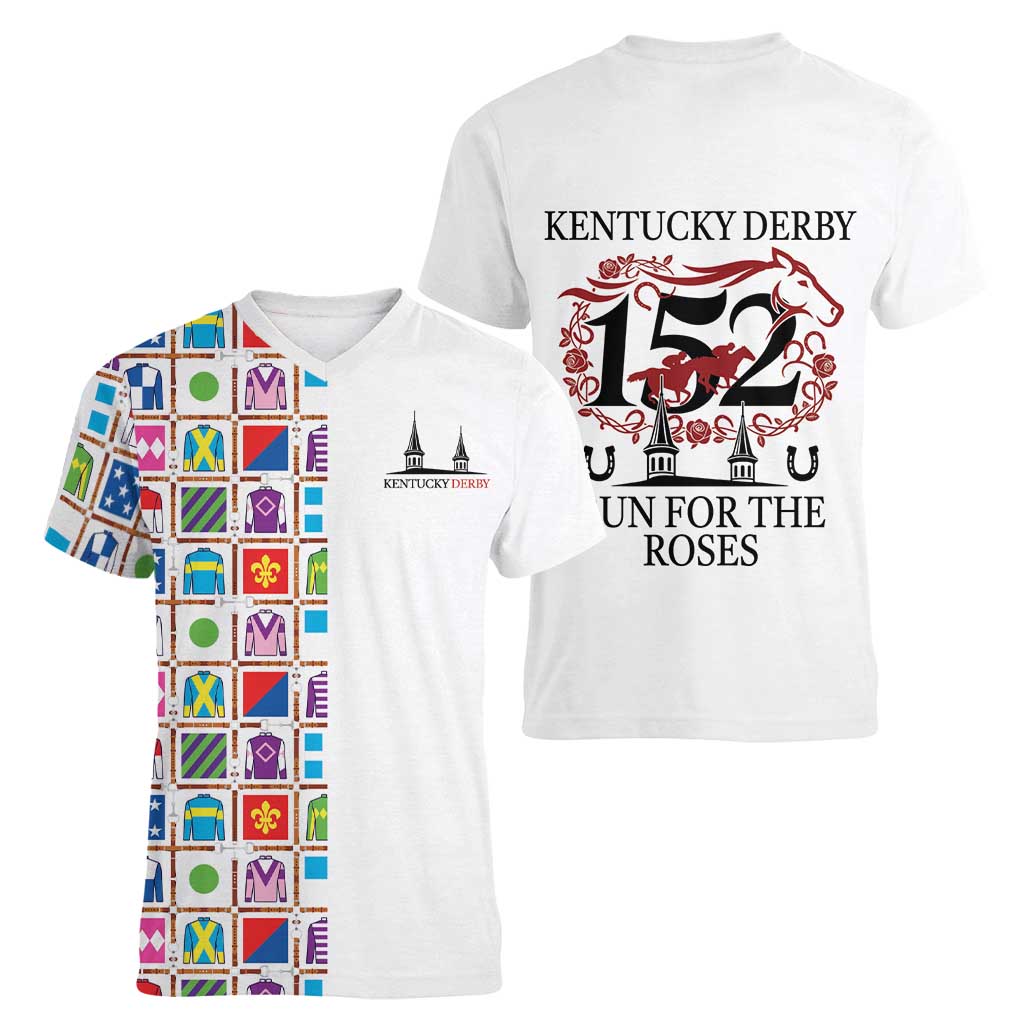 Kentucky Horse Racing 152nd Women V-Neck T-Shirt Run for the Roses 2026 White Edition