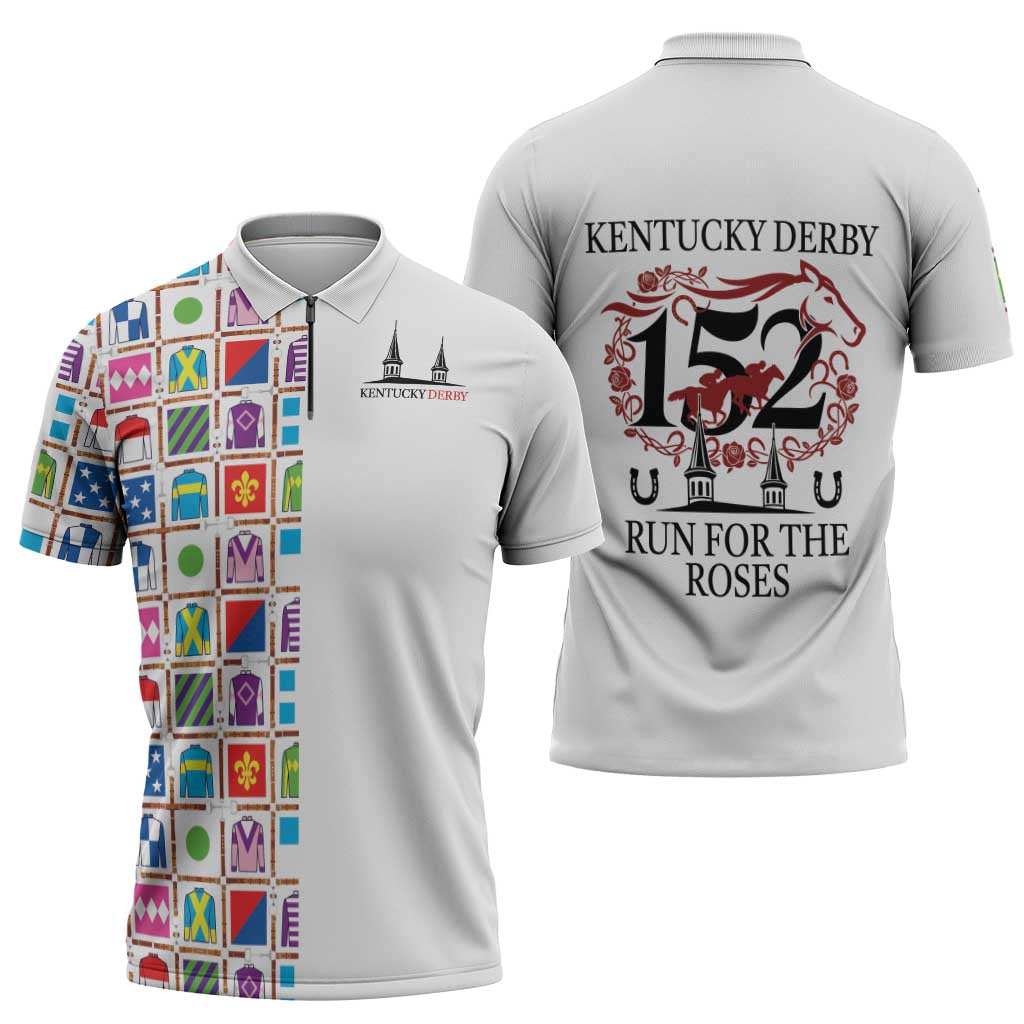 Kentucky Horse Racing 152nd Zipper Polo Shirt Run for the Roses 2026 White Edition