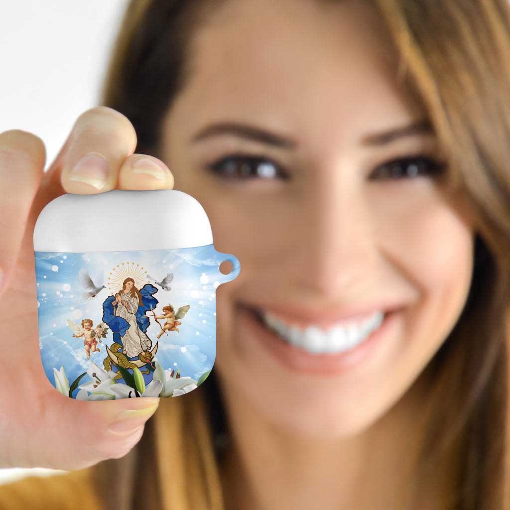 Italy Immaculate Conception Feast Day AirPods Case Virgin Mary with Cross And Lily Flower - Wonder Print Shop