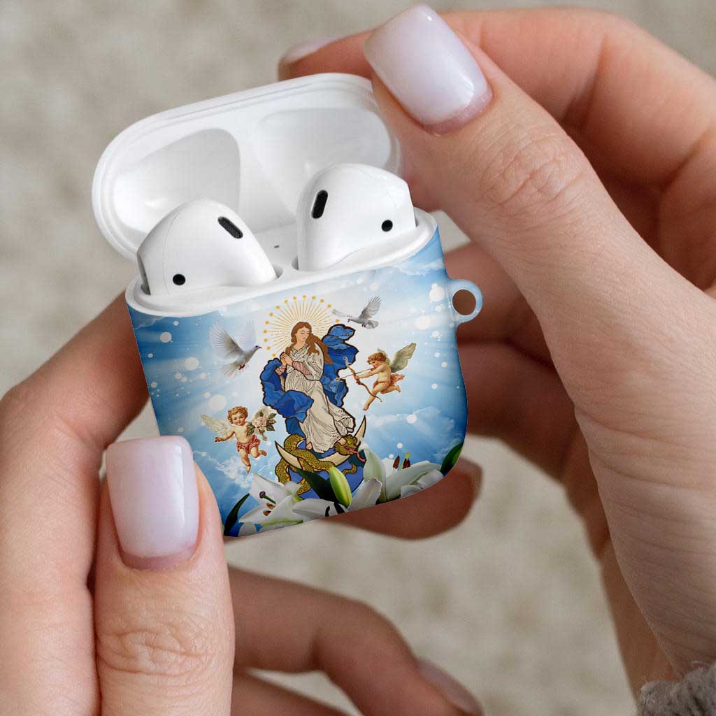 Italy Immaculate Conception Feast Day AirPods Case Virgin Mary with Cross And Lily Flower - Wonder Print Shop