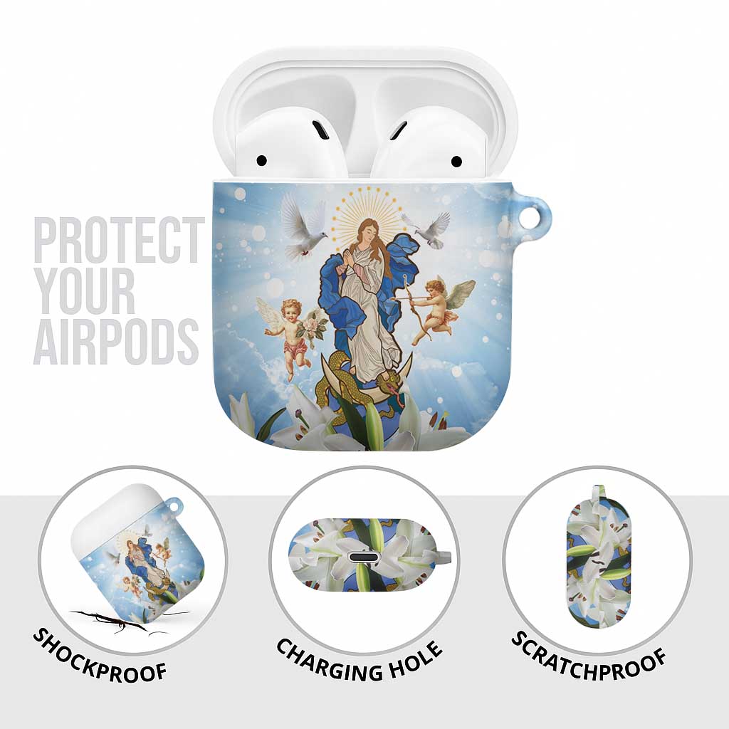Italy Immaculate Conception Feast Day AirPods Case Virgin Mary with Cross And Lily Flower - Wonder Print Shop