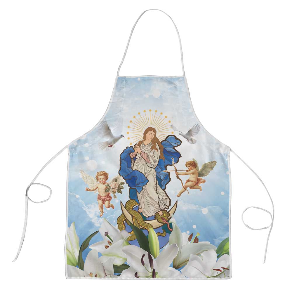 Italy Immaculate Conception Feast Day Apron Virgin Mary with Cross And Lily Flower - Wonder Print Shop