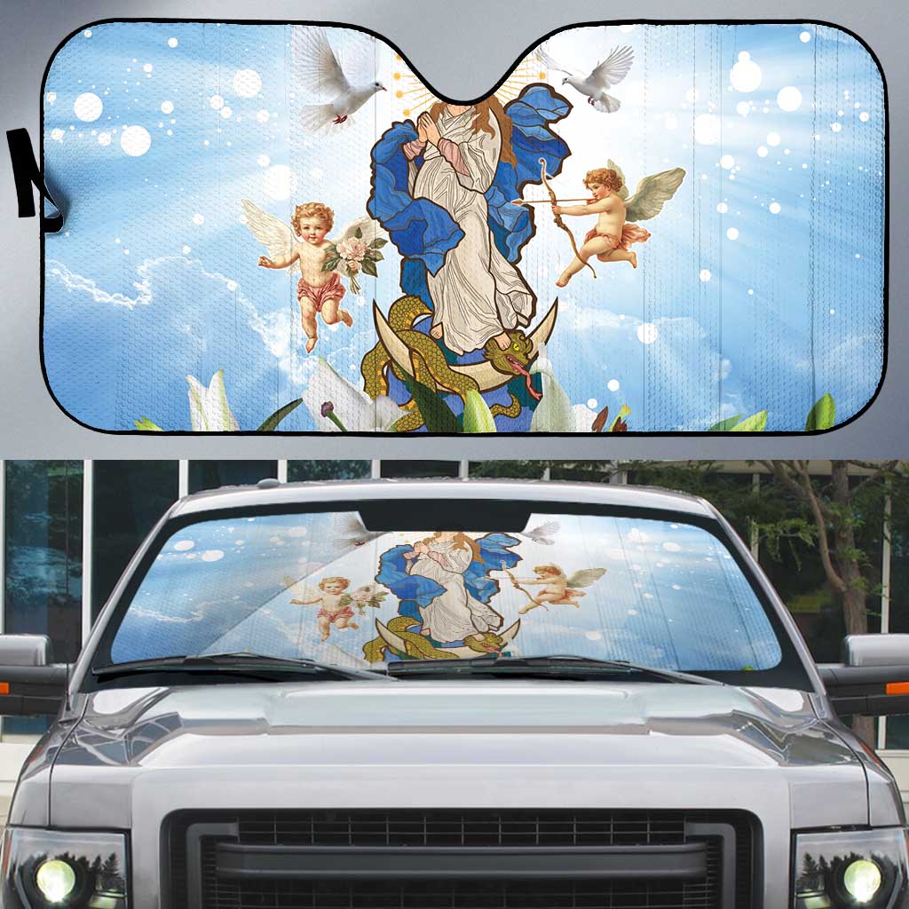 Italy Immaculate Conception Feast Day Auto Sun Shade Virgin Mary with Cross And Lily Flower - Wonder Print Shop