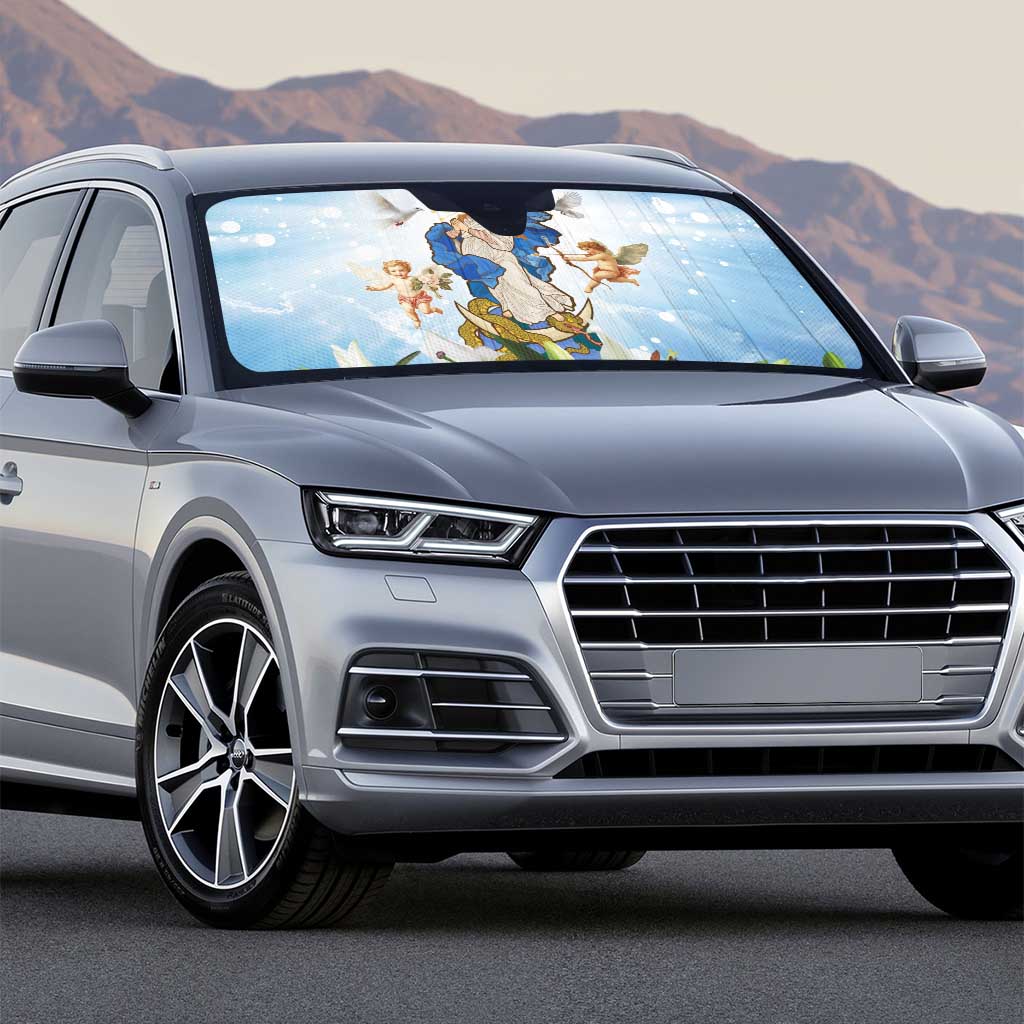 Italy Immaculate Conception Feast Day Auto Sun Shade Virgin Mary with Cross And Lily Flower - Wonder Print Shop