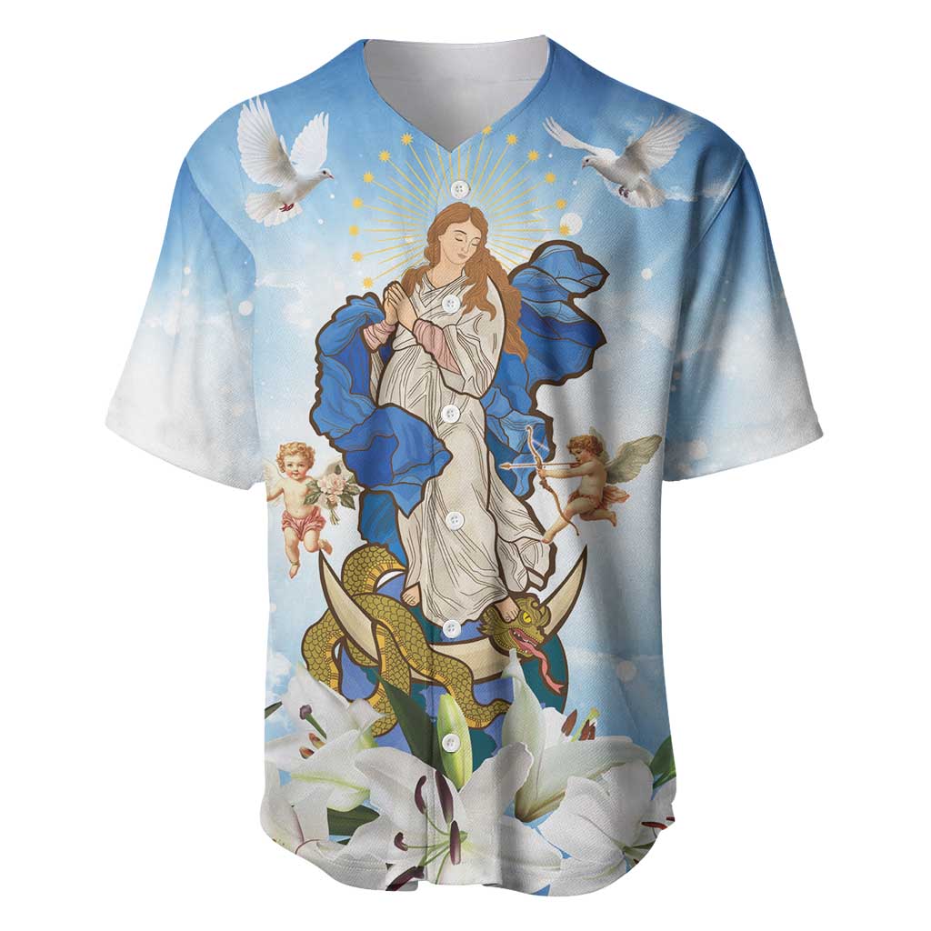 Italy Immaculate Conception Feast Day Baseball Jersey Virgin Mary with Cross And Lily Flower LT19
