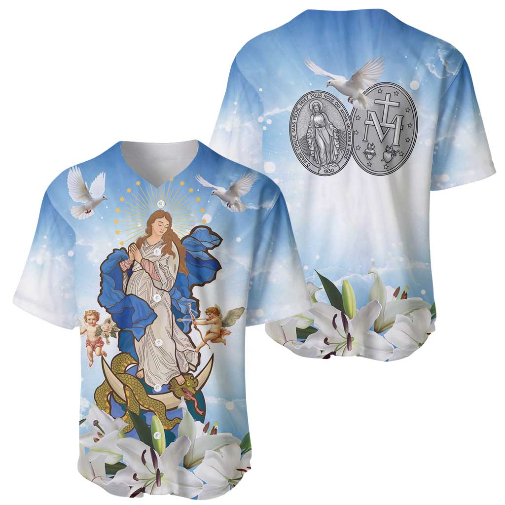 Italy Immaculate Conception Feast Day Baseball Jersey Virgin Mary with Cross And Lily Flower LT19