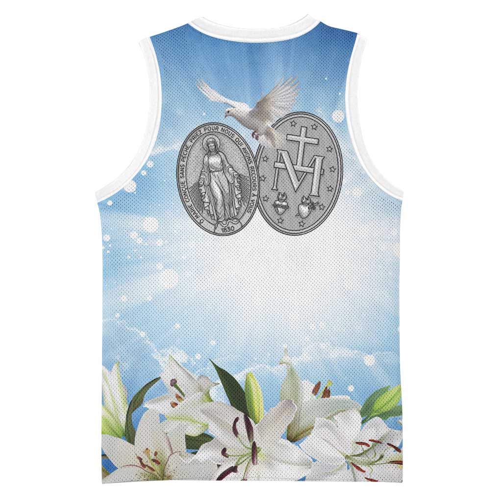 Italy Immaculate Conception Feast Day Basketball Jersey Virgin Mary with Cross And Lily Flower - Wonder Print Shop