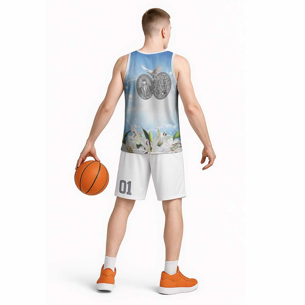 Italy Immaculate Conception Feast Day Basketball Jersey Virgin Mary with Cross And Lily Flower - Wonder Print Shop