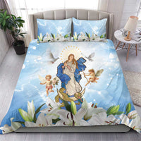 Italy Immaculate Conception Feast Day Bedding Set Virgin Mary with Cross And Lily Flower - Wonder Print Shop