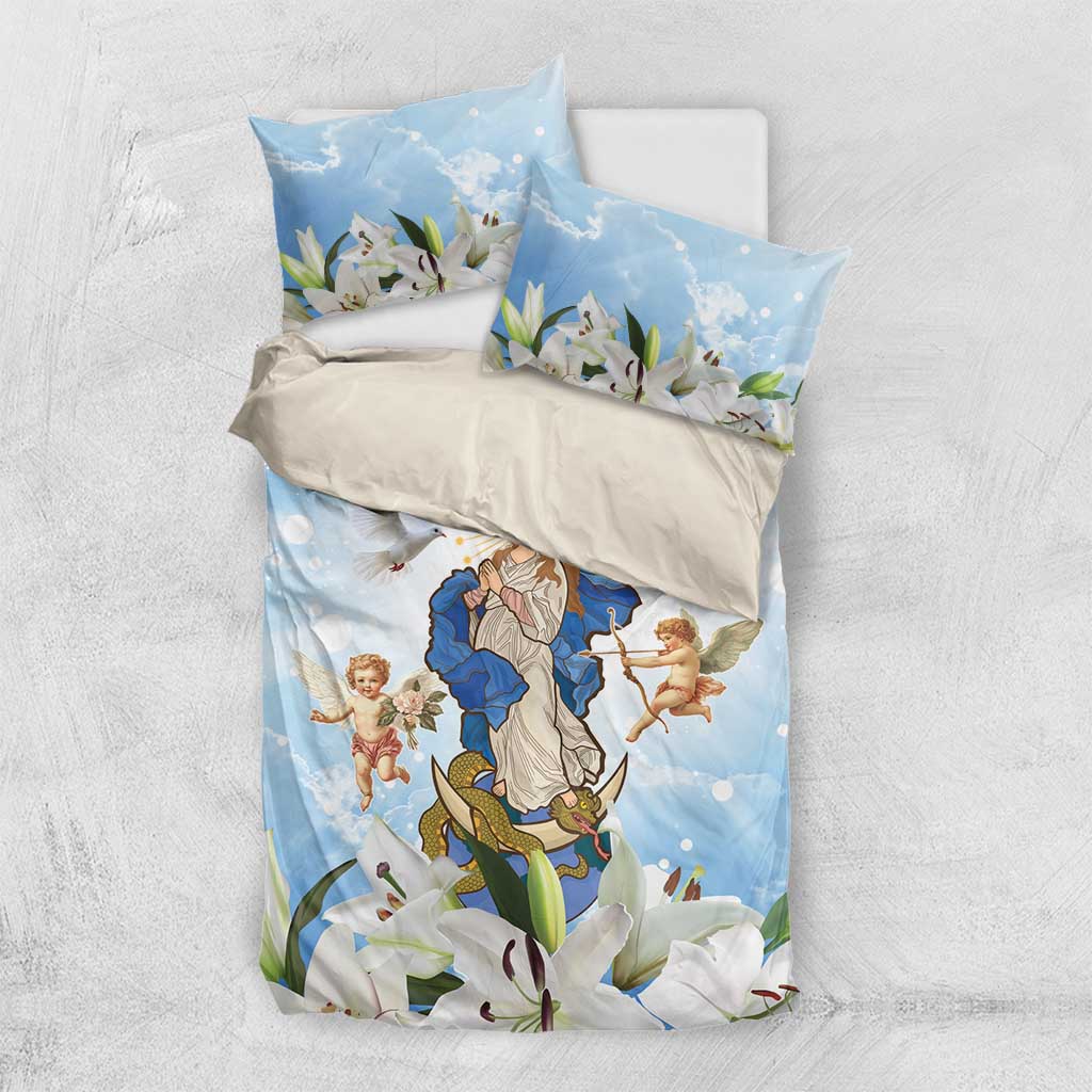 Italy Immaculate Conception Feast Day Bedding Set Virgin Mary with Cross And Lily Flower - Wonder Print Shop