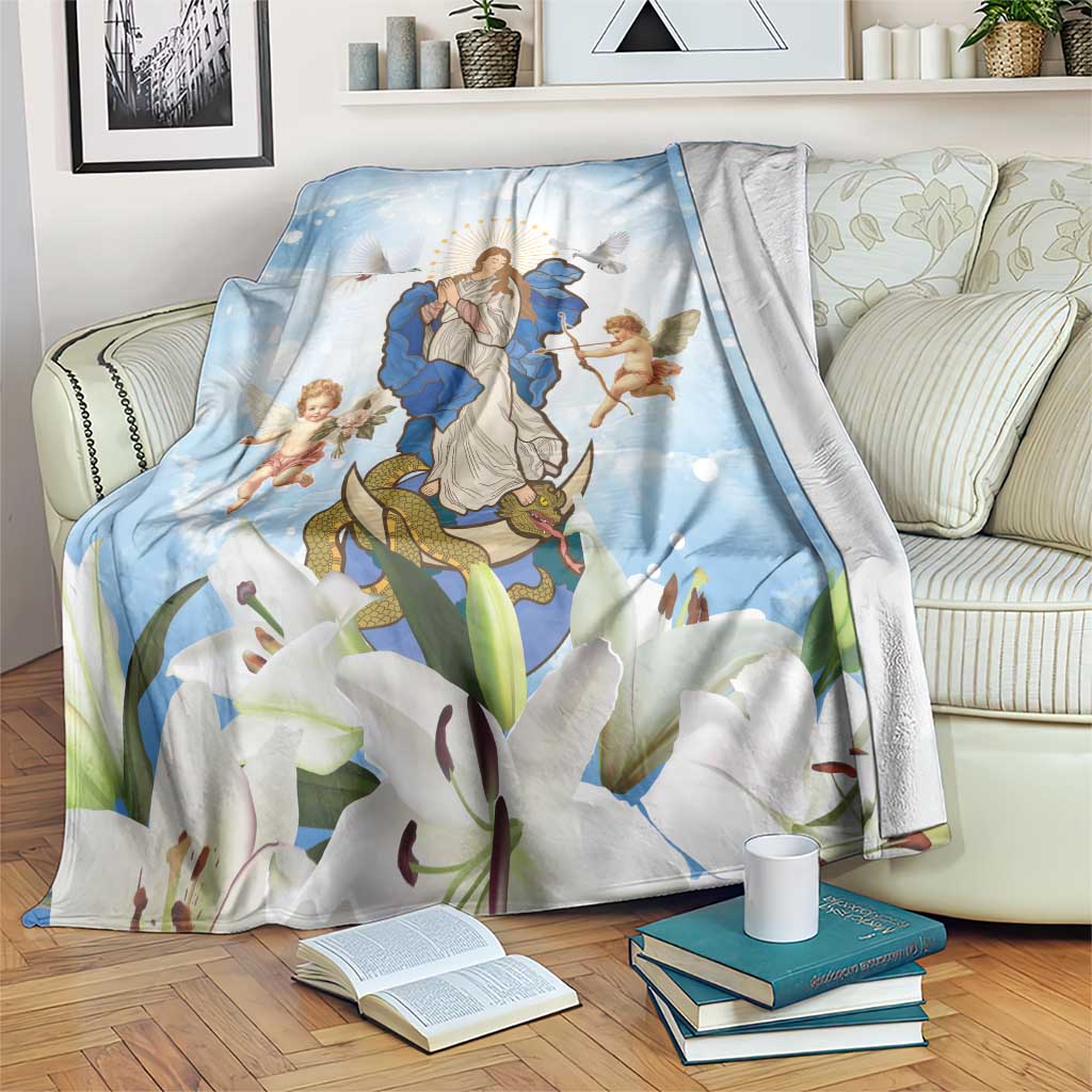 Italy Immaculate Conception Feast Day Blanket Virgin Mary with Cross And Lily Flower - Wonder Print Shop