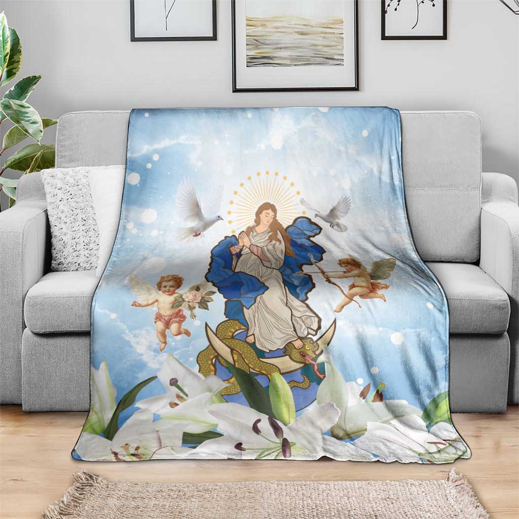 Italy Immaculate Conception Feast Day Blanket Virgin Mary with Cross And Lily Flower - Wonder Print Shop