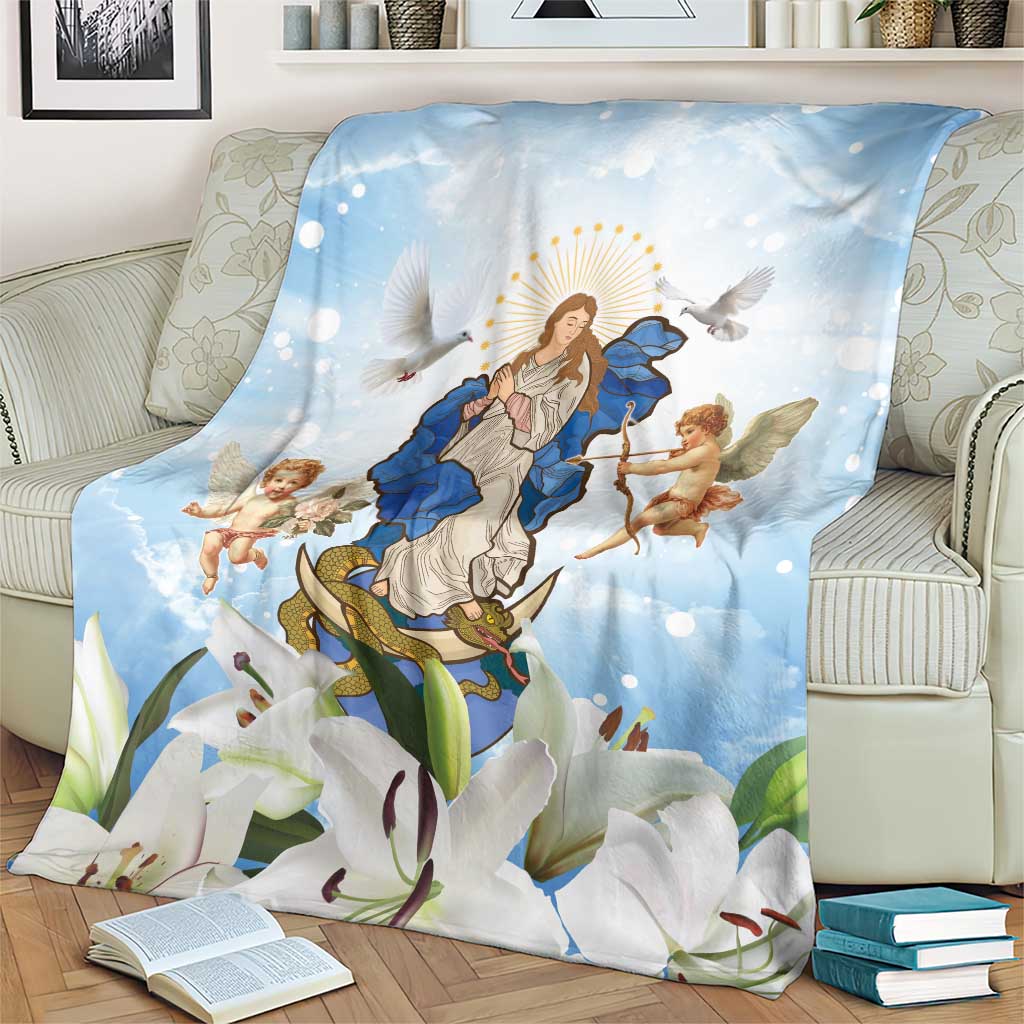 Italy Immaculate Conception Feast Day Blanket Virgin Mary with Cross And Lily Flower - Wonder Print Shop
