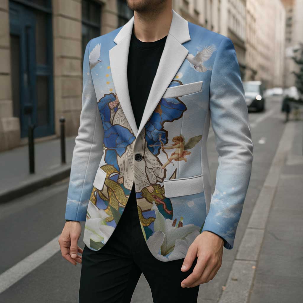 Italy Immaculate Conception Feast Day Blazer Virgin Mary with Cross And Lily Flower - Wonder Print Shop