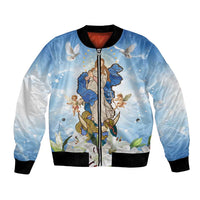Italy Immaculate Conception Feast Day Bomber Jacket Virgin Mary with Cross And Lily Flower LT19