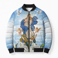 Italy Immaculate Conception Feast Day Bomber Puffer Jacket Virgin Mary with Cross And Lily Flower - Wonder Print Shop