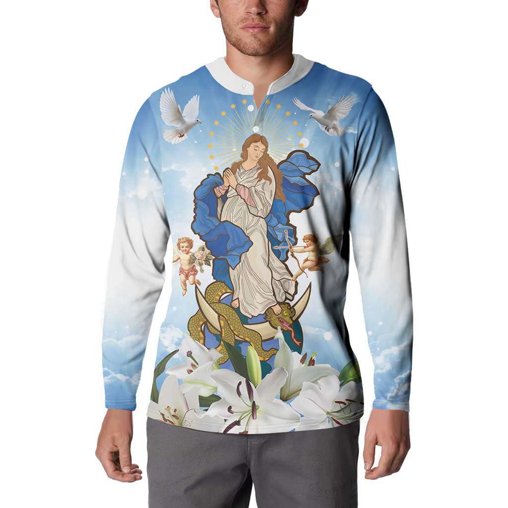 Italy Immaculate Conception Feast Day Button Sweatshirt Virgin Mary with Cross And Lily Flower LT19