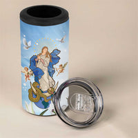 Italy Immaculate Conception Feast Day 4 in 1 Can Cooler Tumbler Virgin Mary with Cross And Lily Flower - Wonder Print Shop