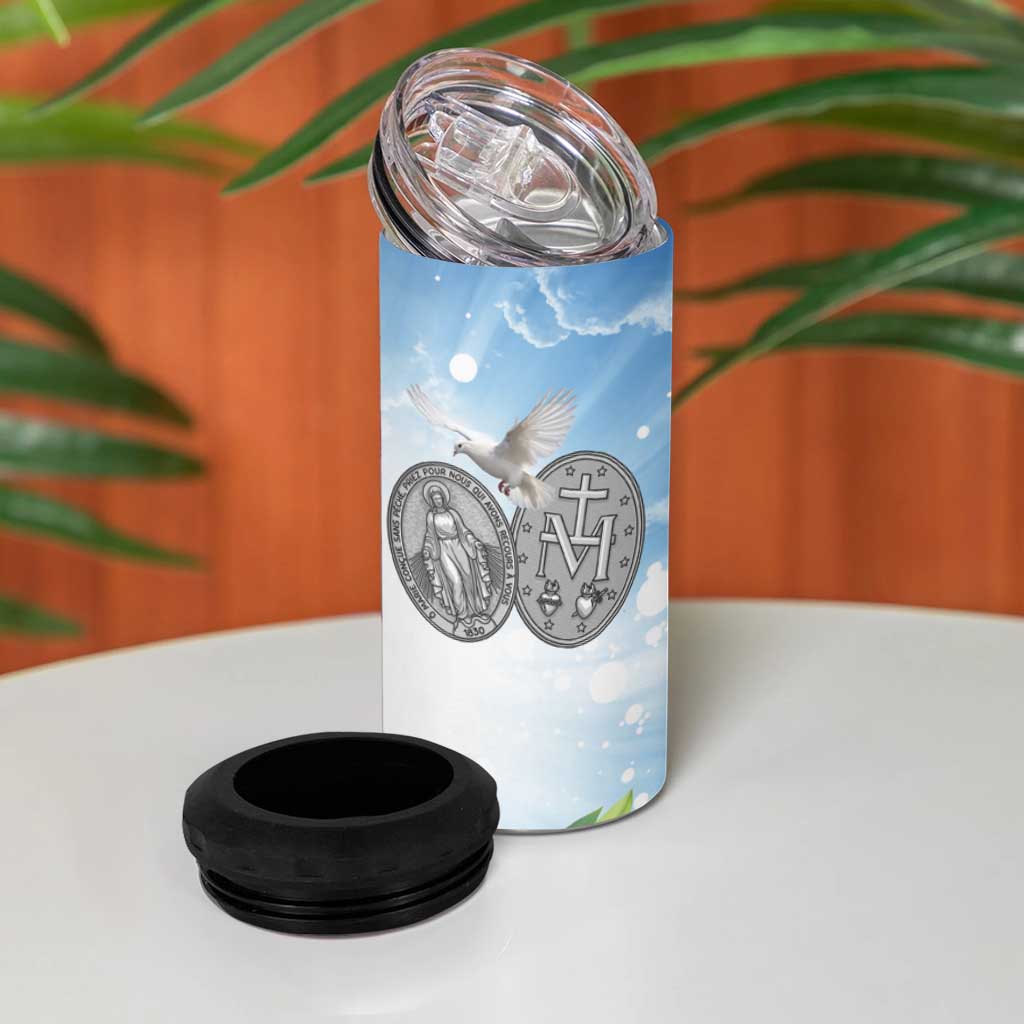 Italy Immaculate Conception Feast Day 4 in 1 Can Cooler Tumbler Virgin Mary with Cross And Lily Flower - Wonder Print Shop
