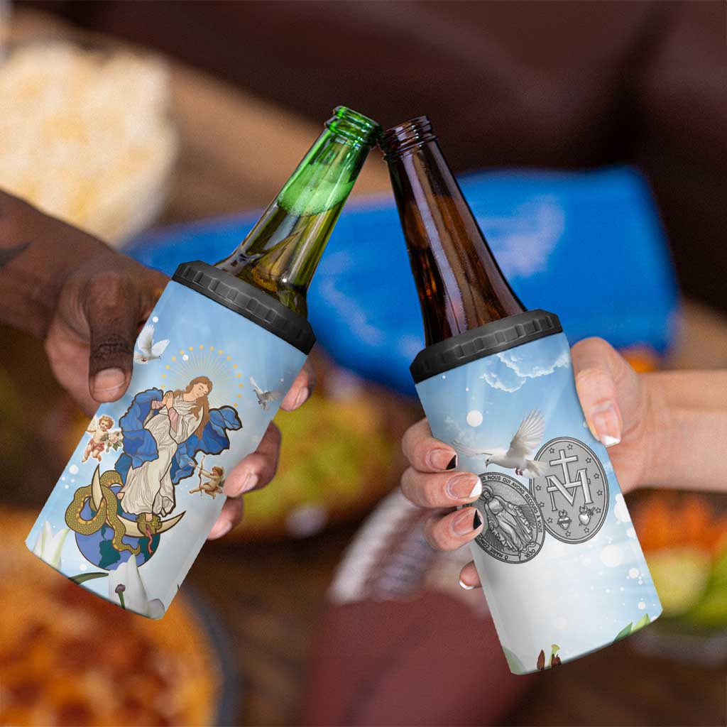 Italy Immaculate Conception Feast Day 4 in 1 Can Cooler Tumbler Virgin Mary with Cross And Lily Flower - Wonder Print Shop