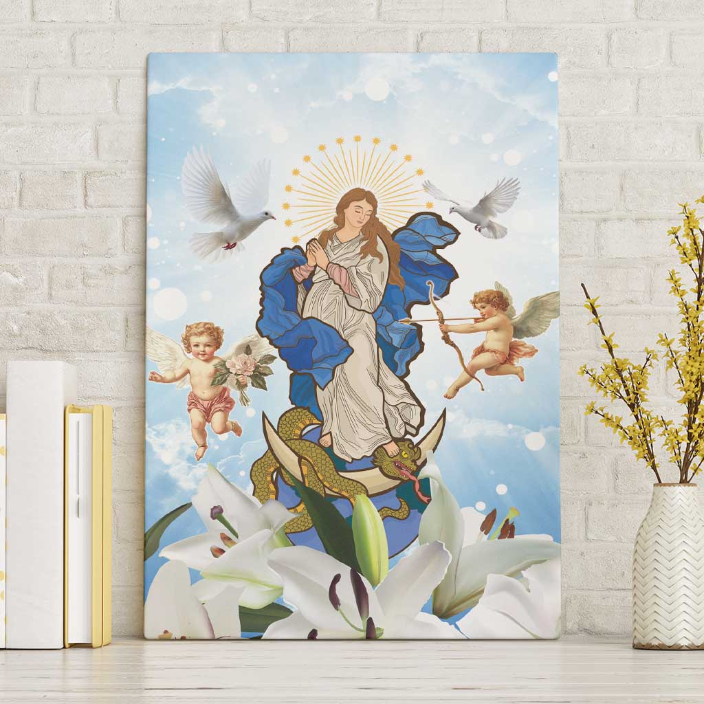 Italy Immaculate Conception Feast Day Canvas Wall Art Virgin Mary with Cross And Lily Flower - Wonder Print Shop