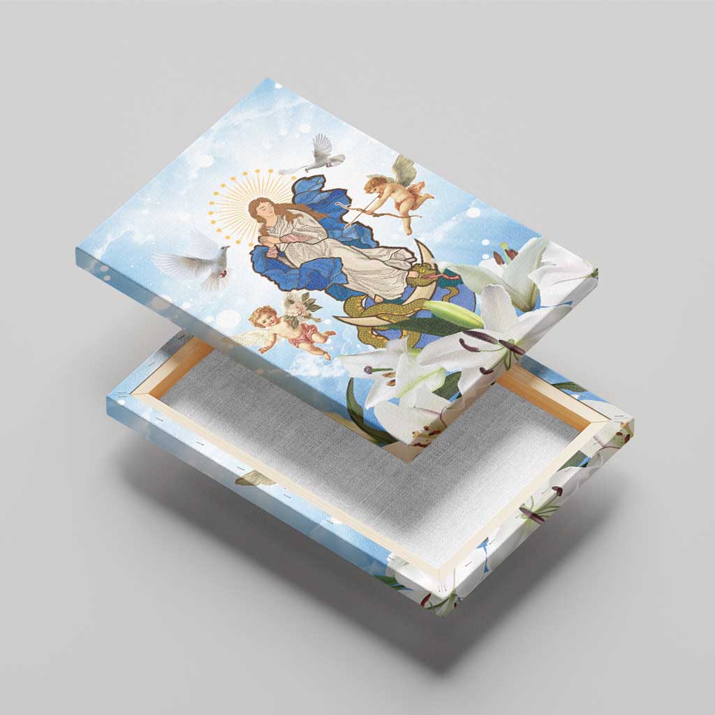 Italy Immaculate Conception Feast Day Canvas Wall Art Virgin Mary with Cross And Lily Flower - Wonder Print Shop