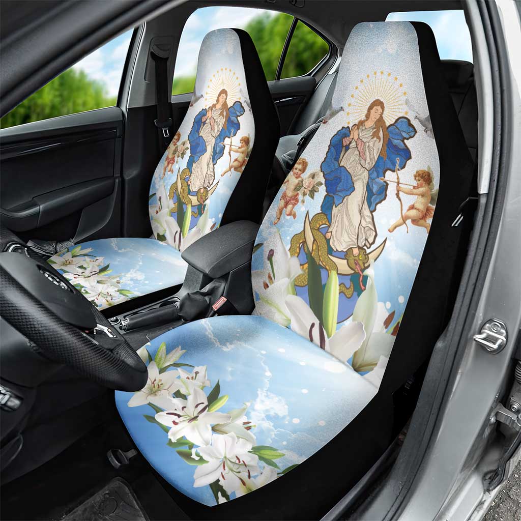 Italy Immaculate Conception Feast Day Car Seat Cover Virgin Mary with Cross And Lily Flower - Wonder Print Shop
