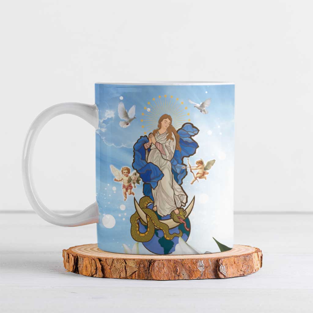 Italy Immaculate Conception Feast Day Ceramic Mug Virgin Mary with Cross And Lily Flower - Wonder Print Shop