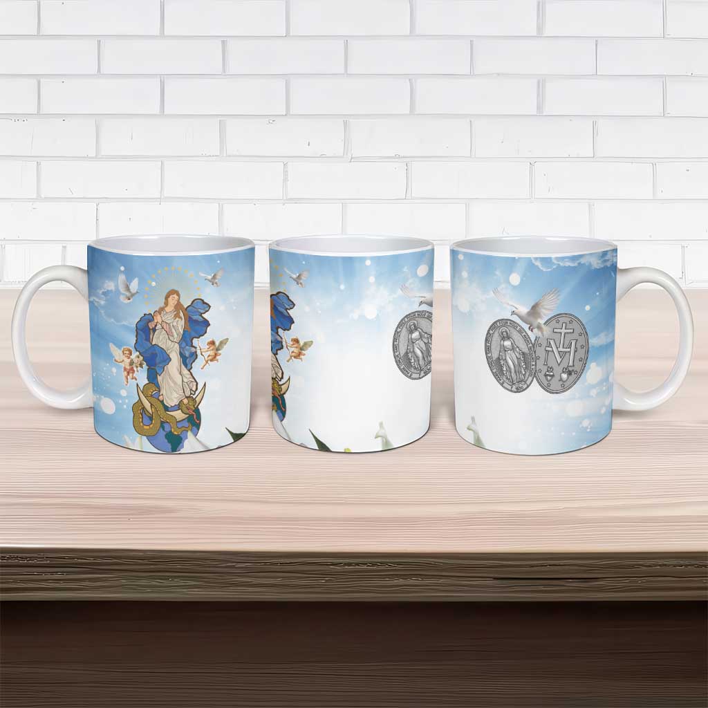 Italy Immaculate Conception Feast Day Ceramic Mug Virgin Mary with Cross And Lily Flower - Wonder Print Shop