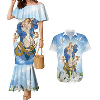Italy Immaculate Conception Feast Day Couples Matching Mermaid Dress and Hawaiian Shirt Virgin Mary with Cross And Lily Flower LT19