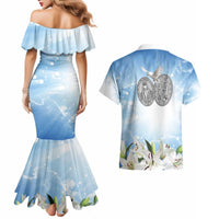 Italy Immaculate Conception Feast Day Couples Matching Mermaid Dress and Hawaiian Shirt Virgin Mary with Cross And Lily Flower LT19