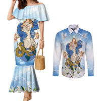 Italy Immaculate Conception Feast Day Couples Matching Mermaid Dress and Long Sleeve Button Shirt Virgin Mary with Cross And Lily Flower LT19