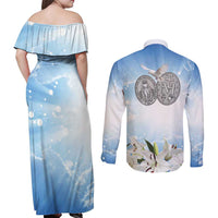 Italy Immaculate Conception Feast Day Couples Matching Off Shoulder Maxi Dress and Long Sleeve Button Shirt Virgin Mary with Cross And Lily Flower LT19
