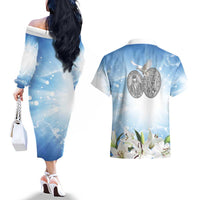 Italy Immaculate Conception Feast Day Couples Matching Off The Shoulder Long Sleeve Dress and Hawaiian Shirt Virgin Mary with Cross And Lily Flower LT19