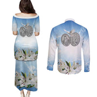 Italy Immaculate Conception Feast Day Couples Matching Puletasi and Long Sleeve Button Shirt Virgin Mary with Cross And Lily Flower LT19