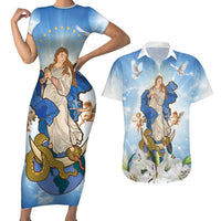 Italy Immaculate Conception Feast Day Couples Matching Short Sleeve Bodycon Dress and Hawaiian Shirt Virgin Mary with Cross And Lily Flower LT19