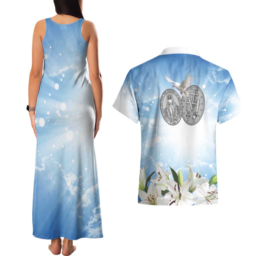 Italy Immaculate Conception Feast Day Couples Matching Tank Maxi Dress and Hawaiian Shirt Virgin Mary with Cross And Lily Flower LT19