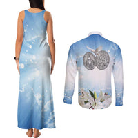 Italy Immaculate Conception Feast Day Couples Matching Tank Maxi Dress and Long Sleeve Button Shirt Virgin Mary with Cross And Lily Flower LT19
