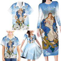 Italy Immaculate Conception Feast Day Family Matching Long Sleeve Bodycon Dress and Hawaiian Shirt Virgin Mary with Cross And Lily Flower LT19