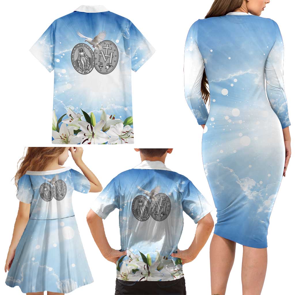 Italy Immaculate Conception Feast Day Family Matching Long Sleeve Bodycon Dress and Hawaiian Shirt Virgin Mary with Cross And Lily Flower LT19