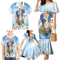 Italy Immaculate Conception Feast Day Family Matching Mermaid Dress and Hawaiian Shirt Virgin Mary with Cross And Lily Flower LT19
