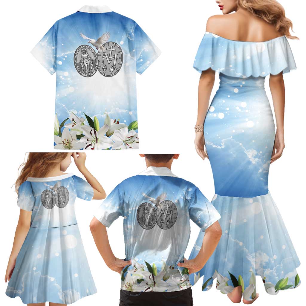 Italy Immaculate Conception Feast Day Family Matching Mermaid Dress and Hawaiian Shirt Virgin Mary with Cross And Lily Flower LT19