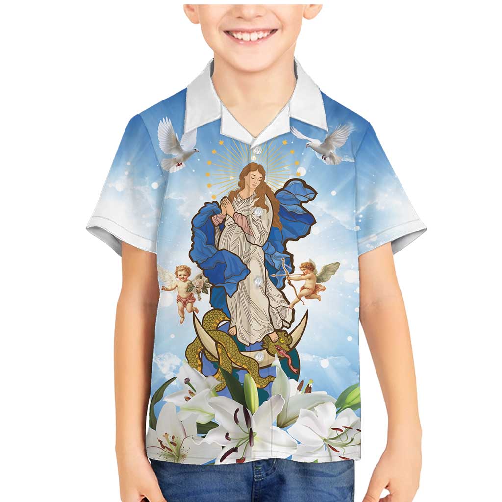 Italy Immaculate Conception Feast Day Family Matching Mermaid Dress and Hawaiian Shirt Virgin Mary with Cross And Lily Flower LT19