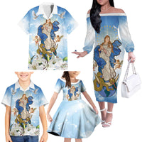 Italy Immaculate Conception Feast Day Family Matching Off The Shoulder Long Sleeve Dress and Hawaiian Shirt Virgin Mary with Cross And Lily Flower LT19