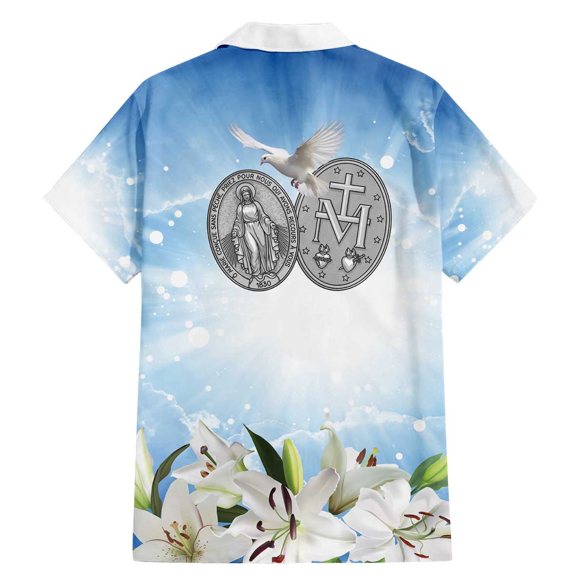 Italy Immaculate Conception Feast Day Family Matching Off The Shoulder Long Sleeve Dress and Hawaiian Shirt Virgin Mary with Cross And Lily Flower LT19