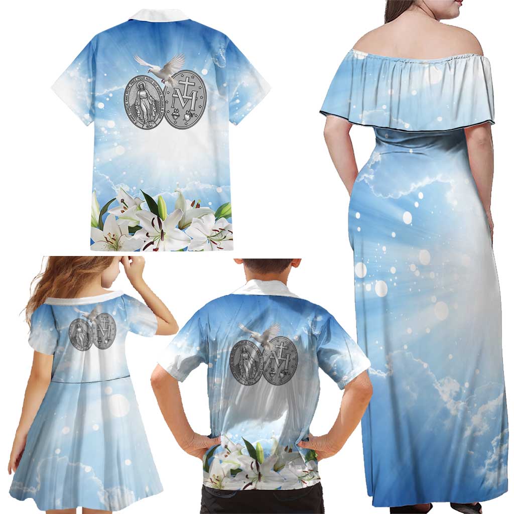 Italy Immaculate Conception Feast Day Family Matching Off Shoulder Maxi Dress and Hawaiian Shirt Virgin Mary with Cross And Lily Flower LT19
