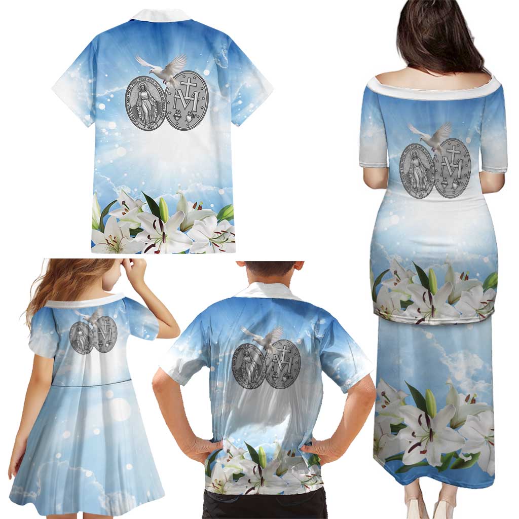 Italy Immaculate Conception Feast Day Family Matching Puletasi and Hawaiian Shirt Virgin Mary with Cross And Lily Flower LT19